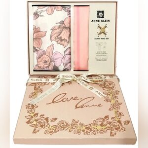 Anne Klein Pink Floral Scarf & Ring Set